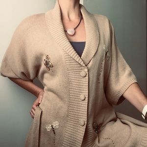 Vintage Storybook Knits Butterfly Dragonfly Tie Cardigan Medium Embroidered